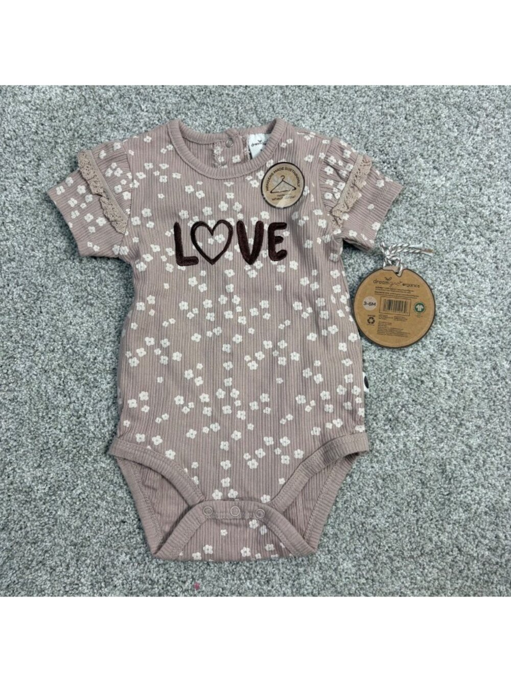 Dreamgro Organics Bodysuit Infant 3/6 months Love Floral Organic Cotton